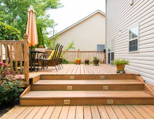 Newly Constructed Deck with Stair Lights