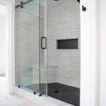 new shower with stone details