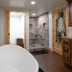 bathroom with new tub and shower in home addition