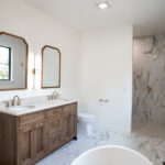 sinks, tub and shower in a new bathroom