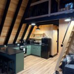 remodeled cabin with new kitchen and pine wall cladding
