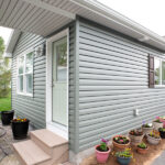 front porch with horizontal vinyl siding