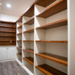 wooden shelves in pantry