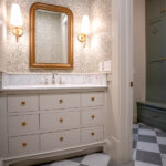 sink with white drawers in bathroom