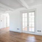 living room with double glass doors
