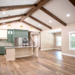 kitchen, dining, and living room space