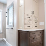 new bathroom with built in storage