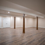 basement with faux interior beams