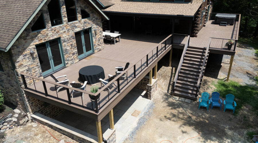 arial view of a deck replacement with English Walnut decking
